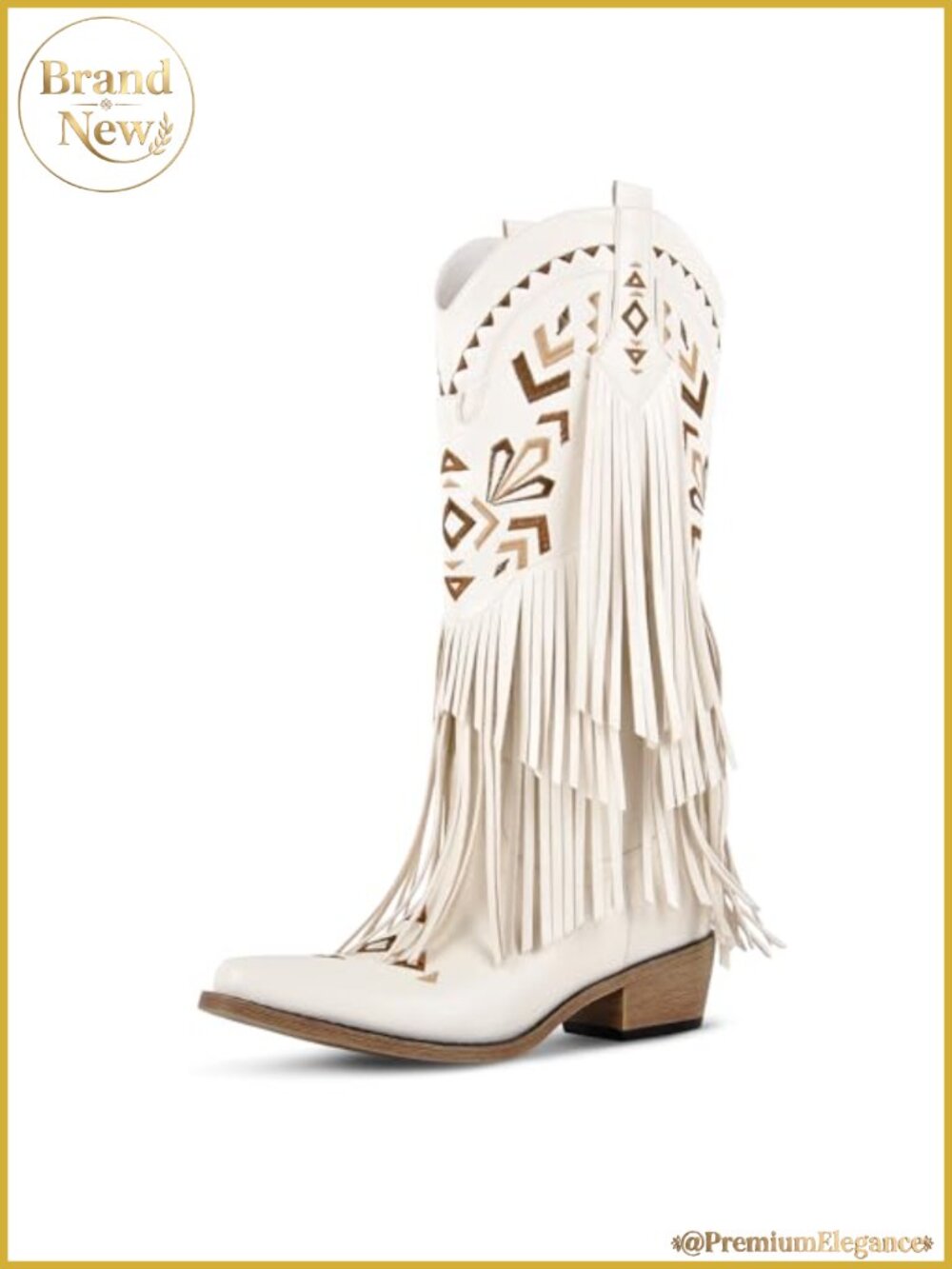 Fringe Cowboy Knee High Boots Chunky Heel Snip Toe Embroidered Western